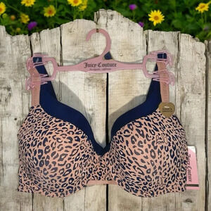 Juicy Couture Sexy Push-Up Leopard Print & Solid Black Bra Set NWT size 36D